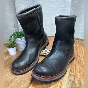 UGG AUSTRALIA Polson Waterproof Boots Men 12 Black Leather Suede Sheepskin Lined